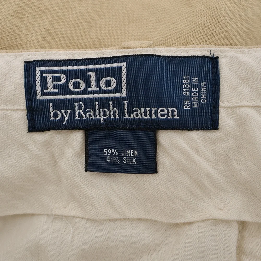 Vintage Polo Ralph‎ Lauren Linen Silk Pleated Pants Tan Mens 36x31 Slacks